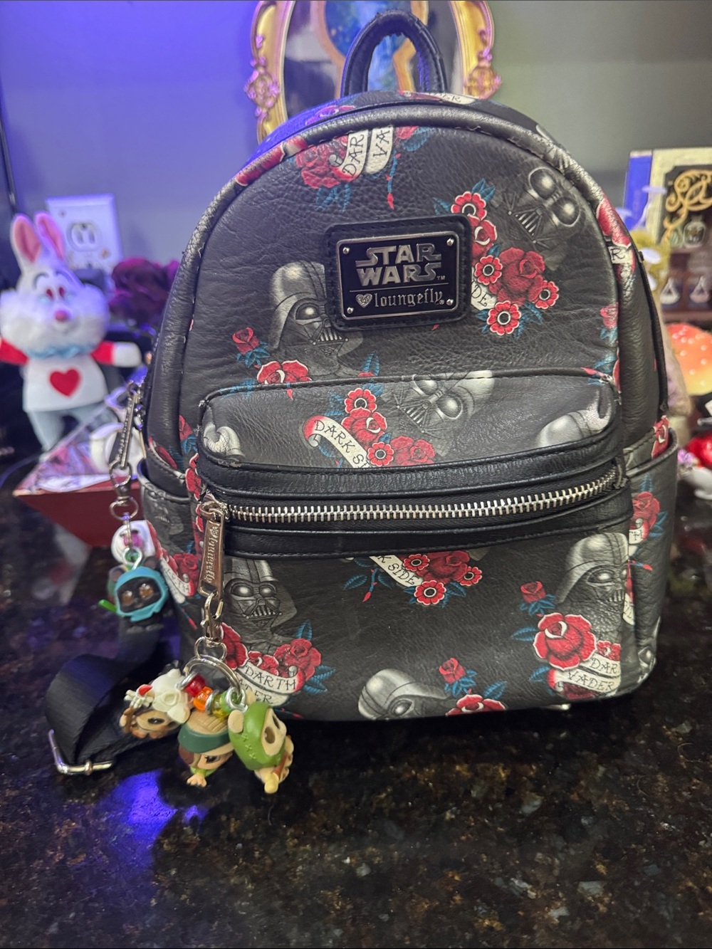 Loungefly Star Wars Black Backpack with Red Floral Accents